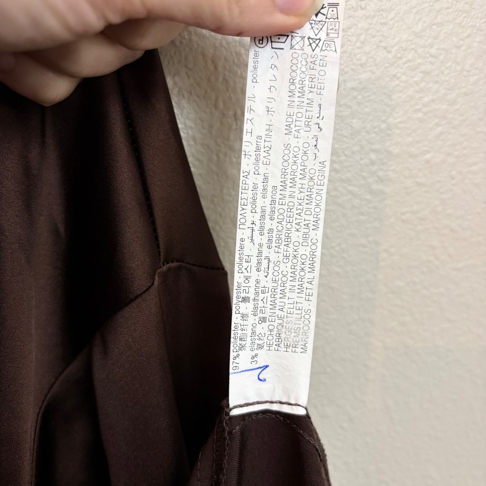 Zara Dress XL Brown Satin Faux Wrap V-Neck Midi Long Sleeve Minimalist Elegant - Picture 4 of 6